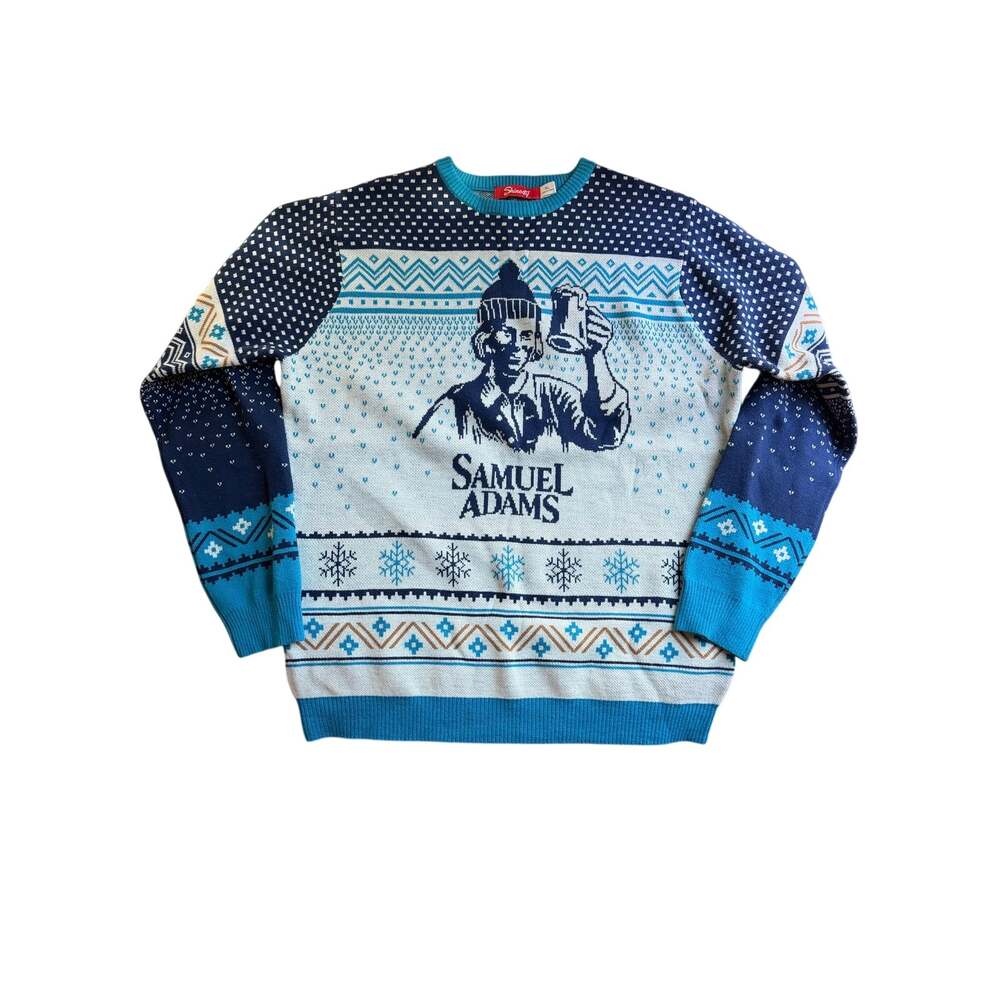 Shinesty Samuel Adams Beer Ugly Christmas Sweater Mens XL Blue Fair Isle Holiday